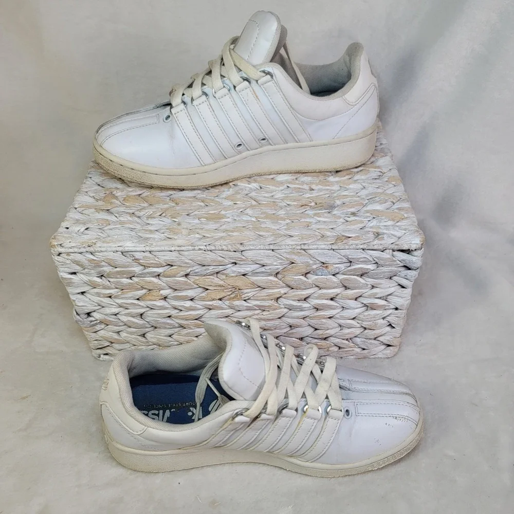 K-Swiss Womens Sneakers White Leather Lace Up Walking Shoe‎ 8 Low Top Athletic